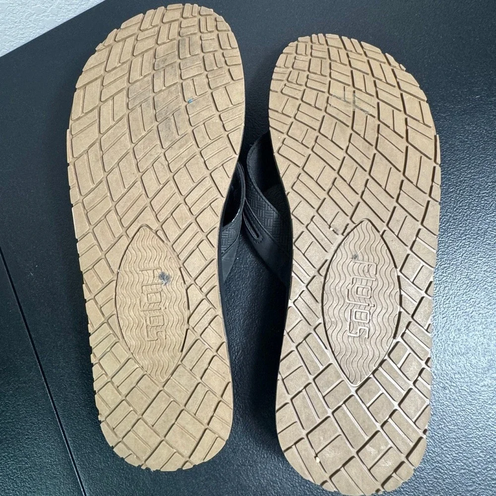 Flojos Mens Black Thong‎ Sandals Flip Flops Size 12 Textured Footbed Summer